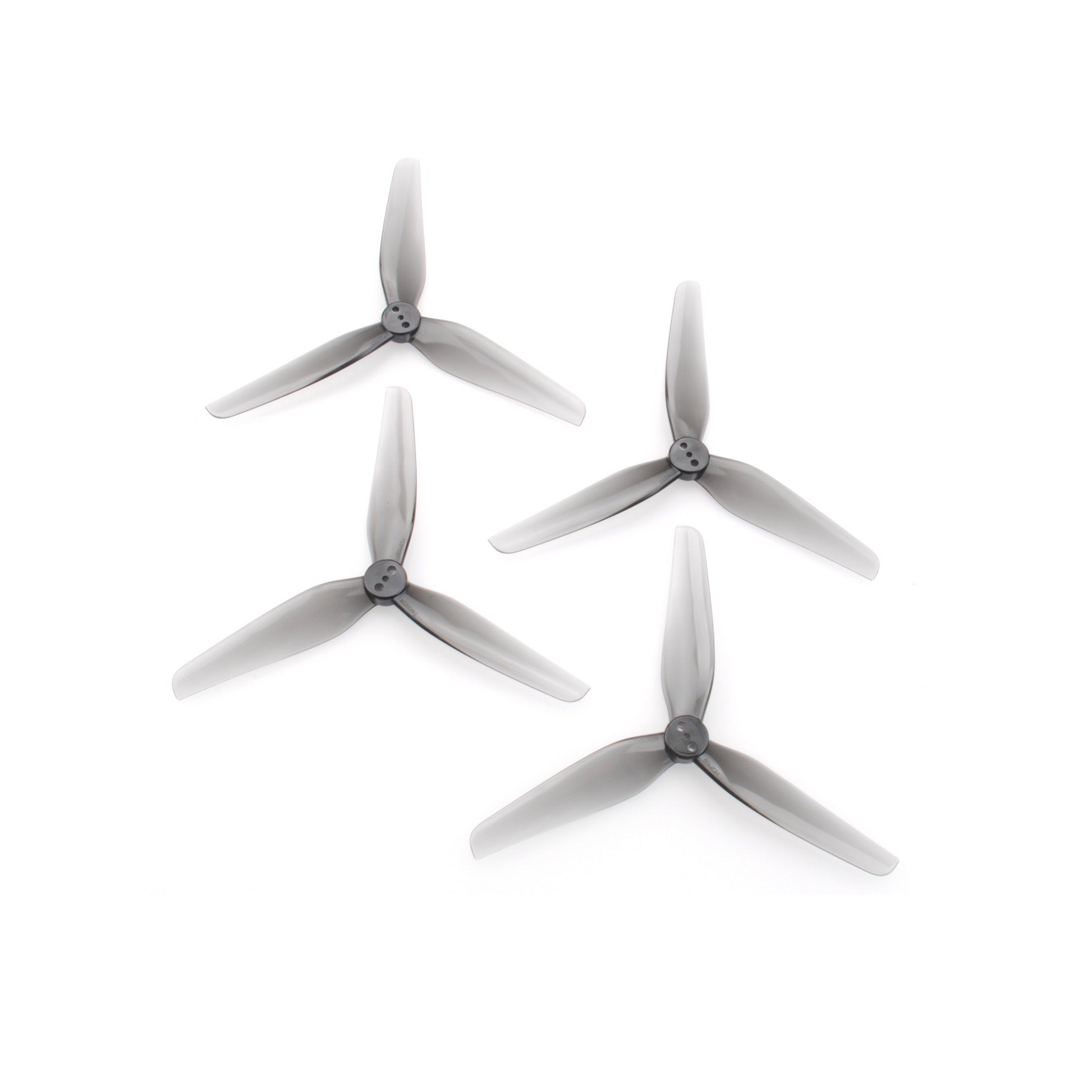HQProp T4X2X3 grey polycarbonate 3-blade propeller set, four props on white background