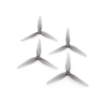 HQProp T4X2X3 grey polycarbonate 3-blade propeller set, four props on white background