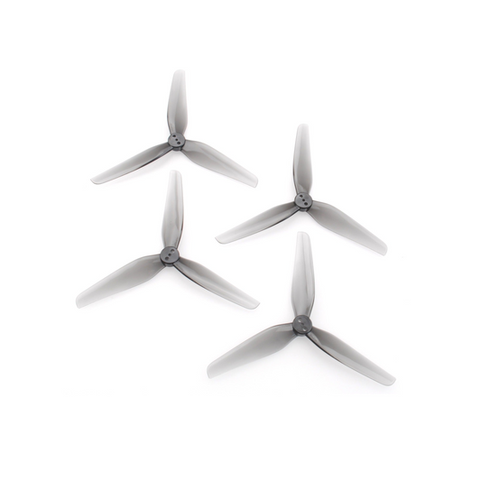 HQProp T4X2X3 grey polycarbonate 3-blade propeller set, four props on white background