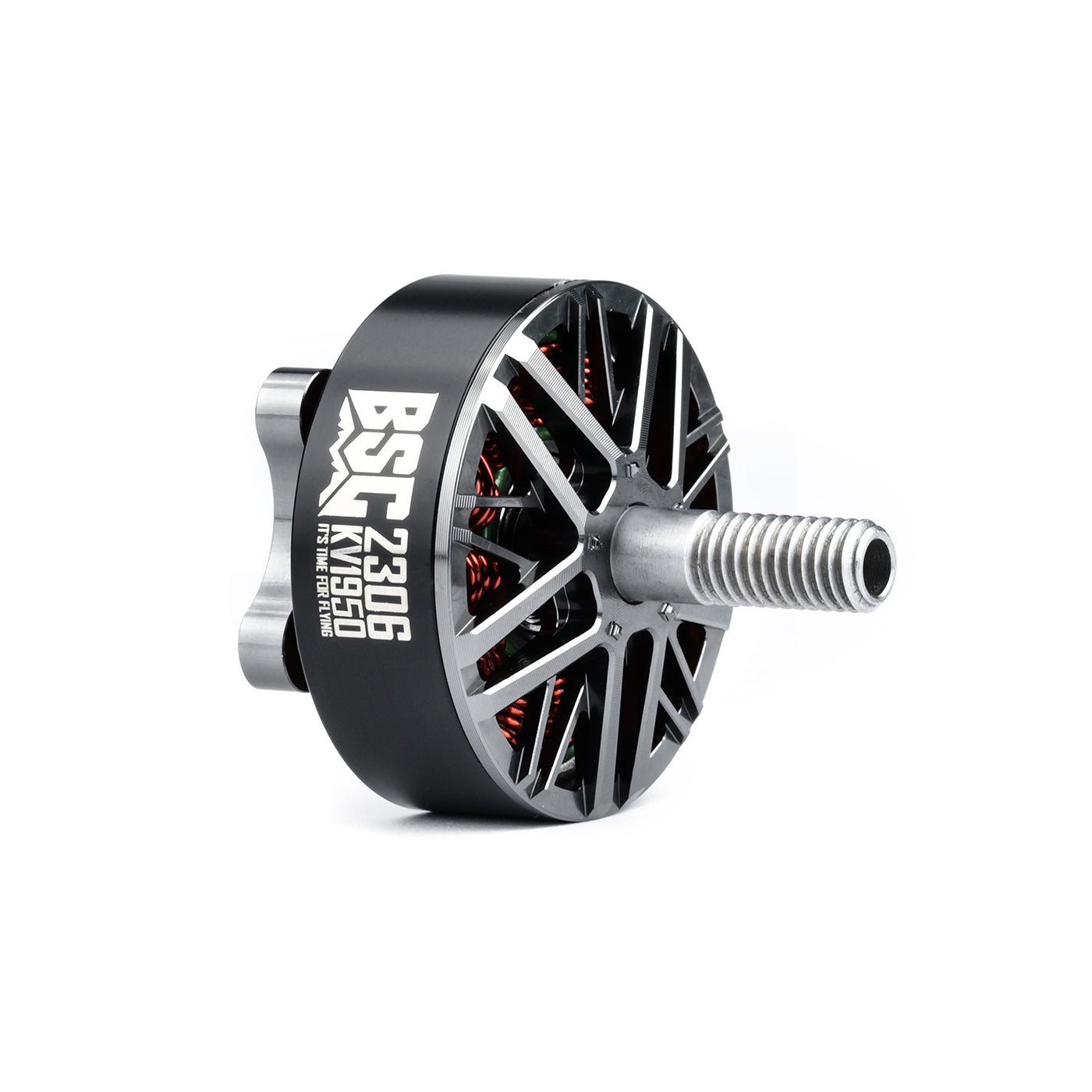 MAD BSC2306 V1.0 FPV drone motor with black housing, silver spoke bell, and threaded shaft