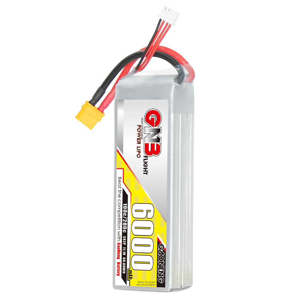 GAONENG GNB60003S100A 3S 6000mAh 100C LiPo battery pack with XT60 lead and balance plug