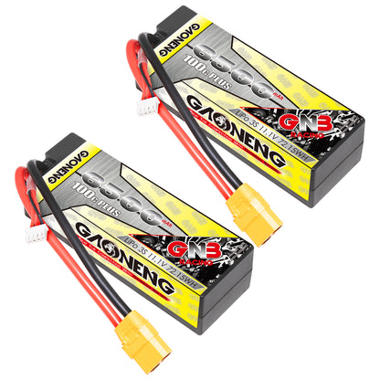 Two GAONENG GNB 3S 6500mAh 100C hard case LiPo battery packs with XT90 connectors