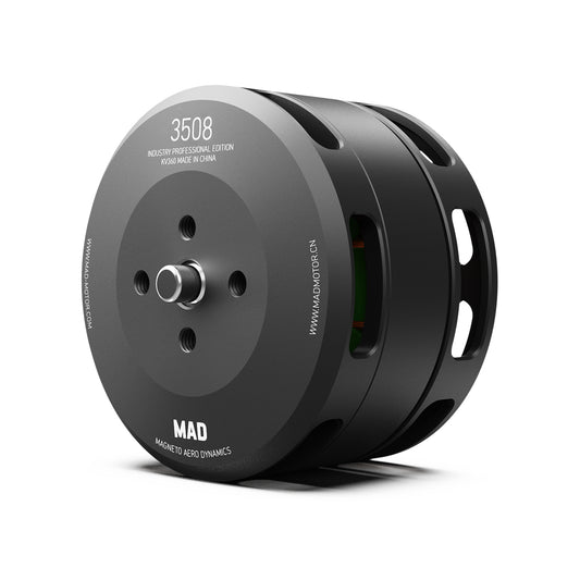 MAD 3508 IPE Drone Motor, MAD 3508 IPE brushless drone motor with black anodized housing, front mounting holes, and vented bell