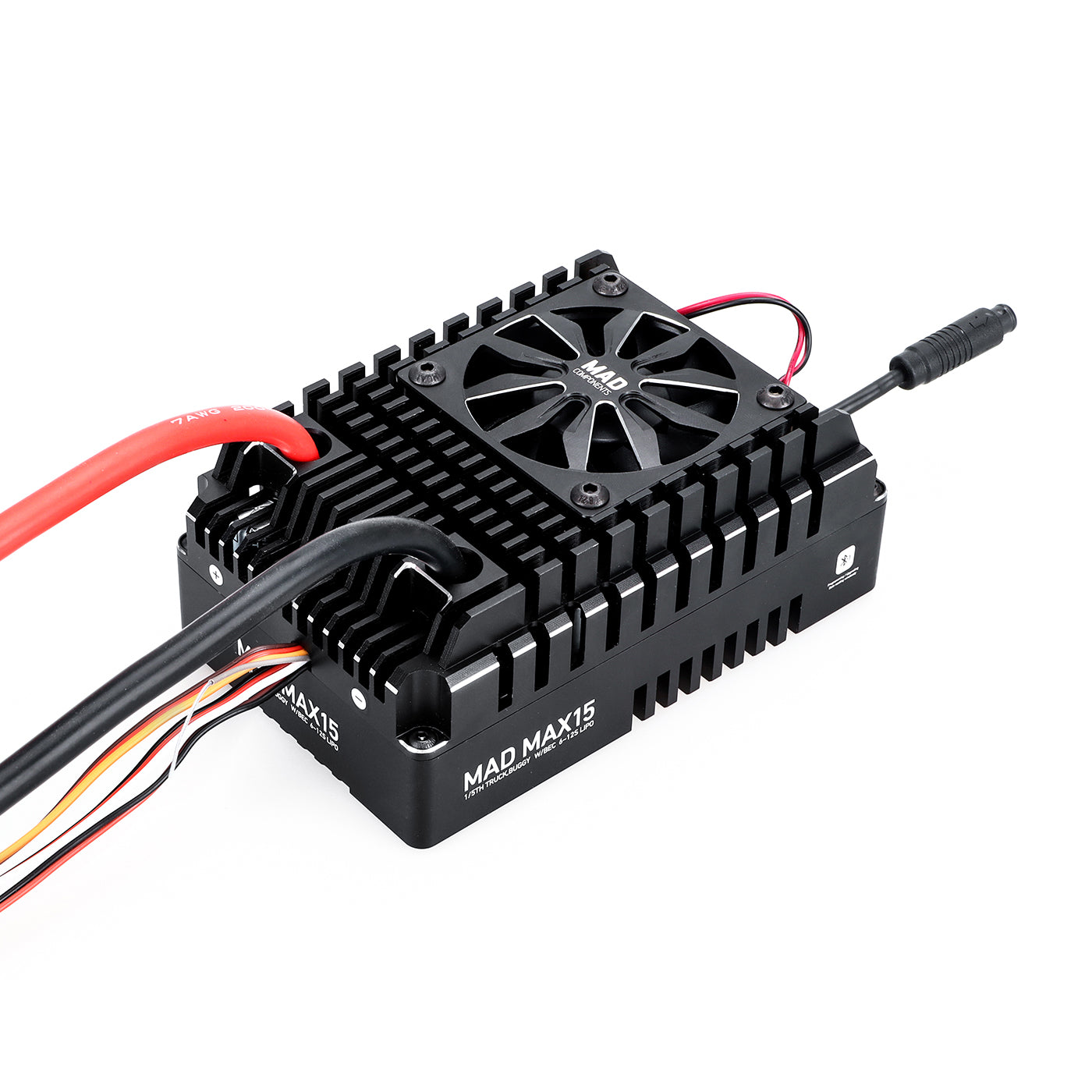 MAD MAX15 300A HV 6-12S Brushless Sensored ESC, MAD MAX15 brushless sensored ESC with cooling fan and finned heatsink, heavy-gauge power leads and wiring harness