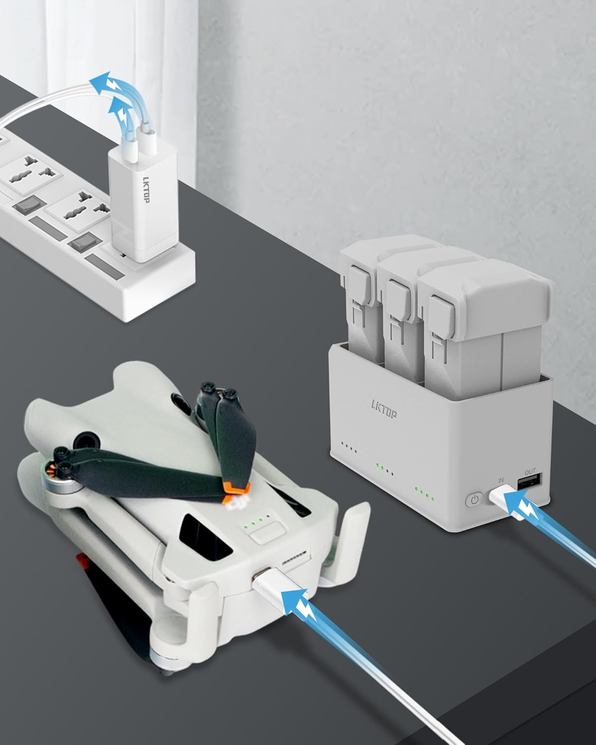 LKTOP 37W Mini 4 Pro/Mini 3 Series Battery Charging Hub, USB-C In/USB-A Out, LED/Alarm, 60% Storage Mode