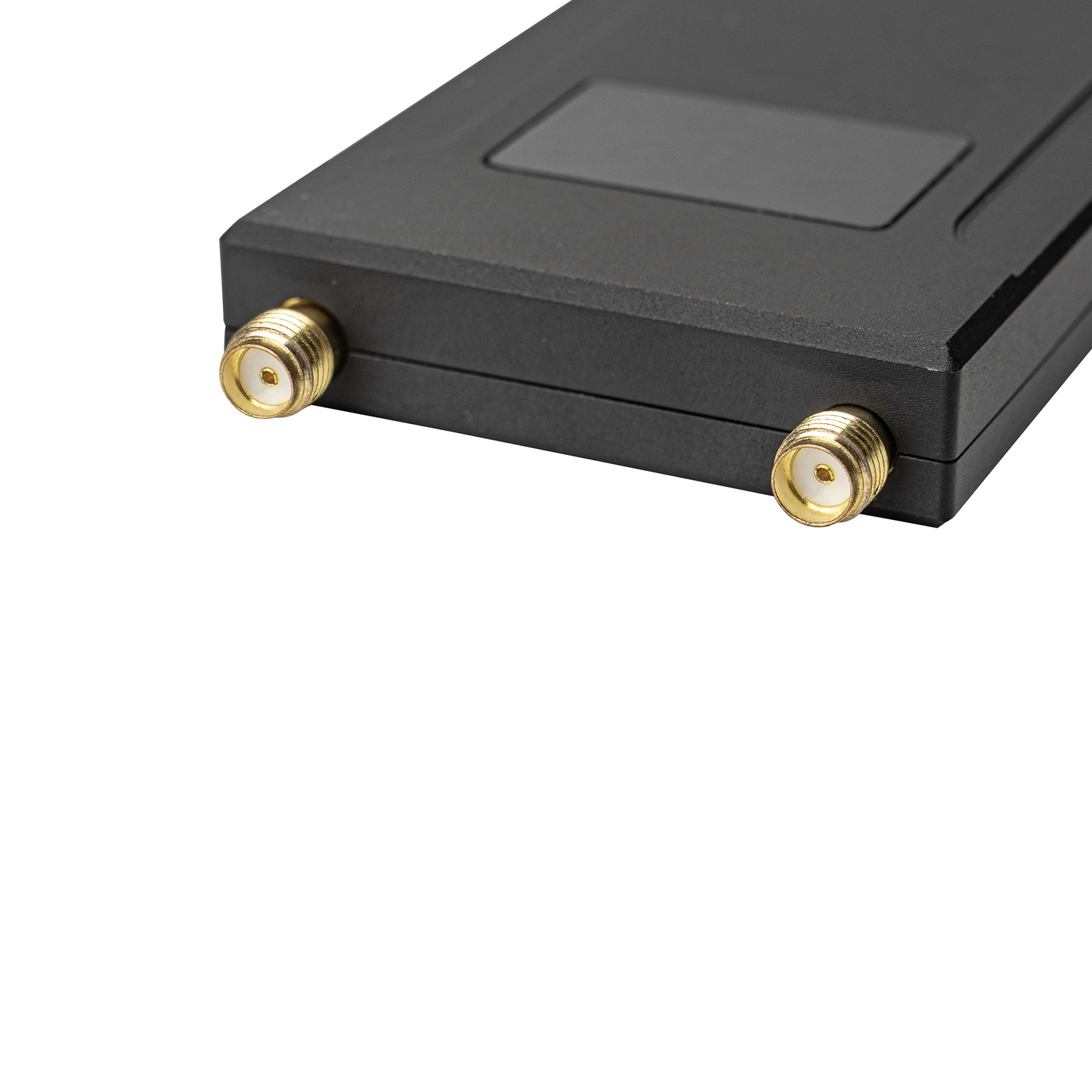 Close-up of dual SMA antenna connectors on 3.3G VRX receiver housing