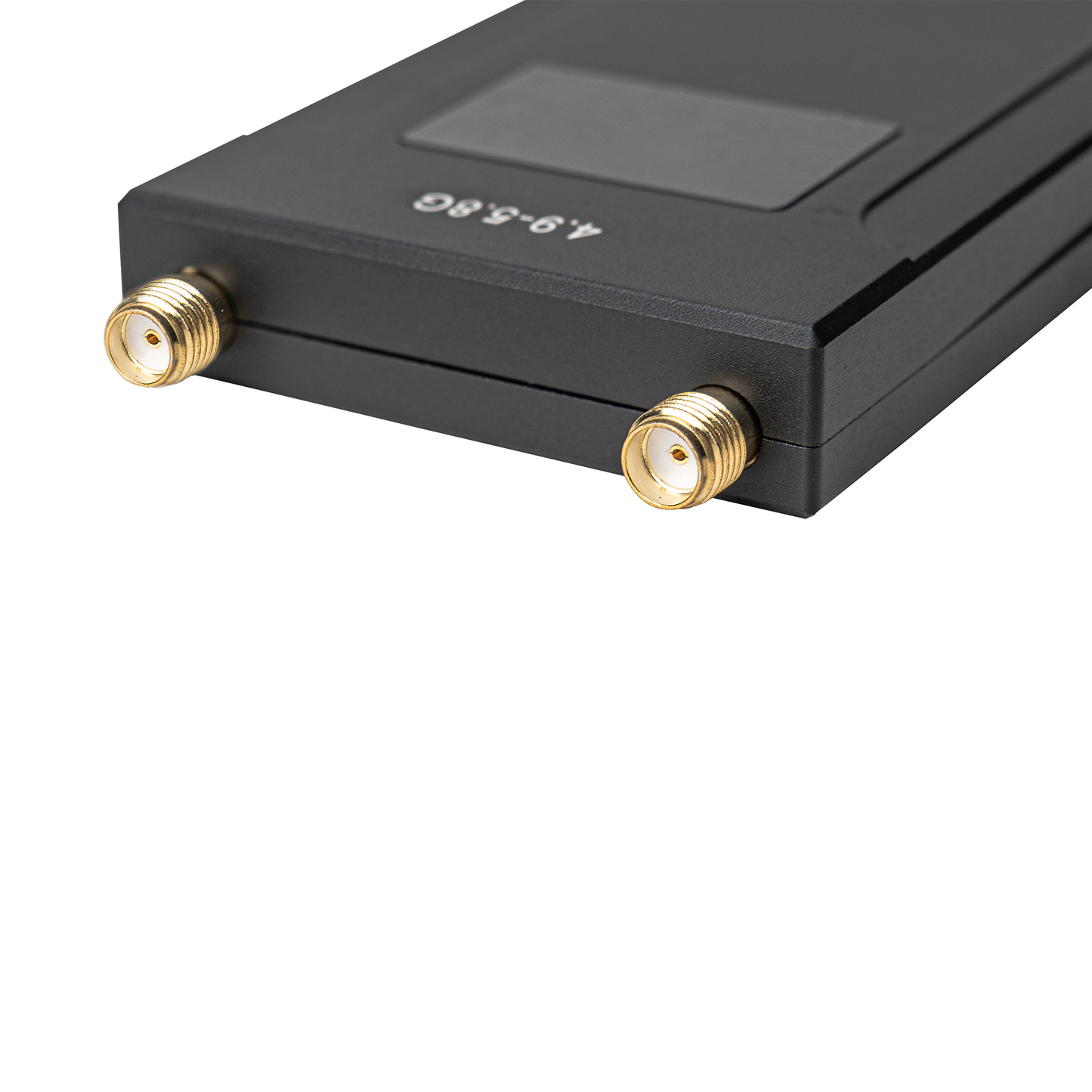 Close-up of dual SMA antenna connectors on the 4.9–5.8G receiver housing