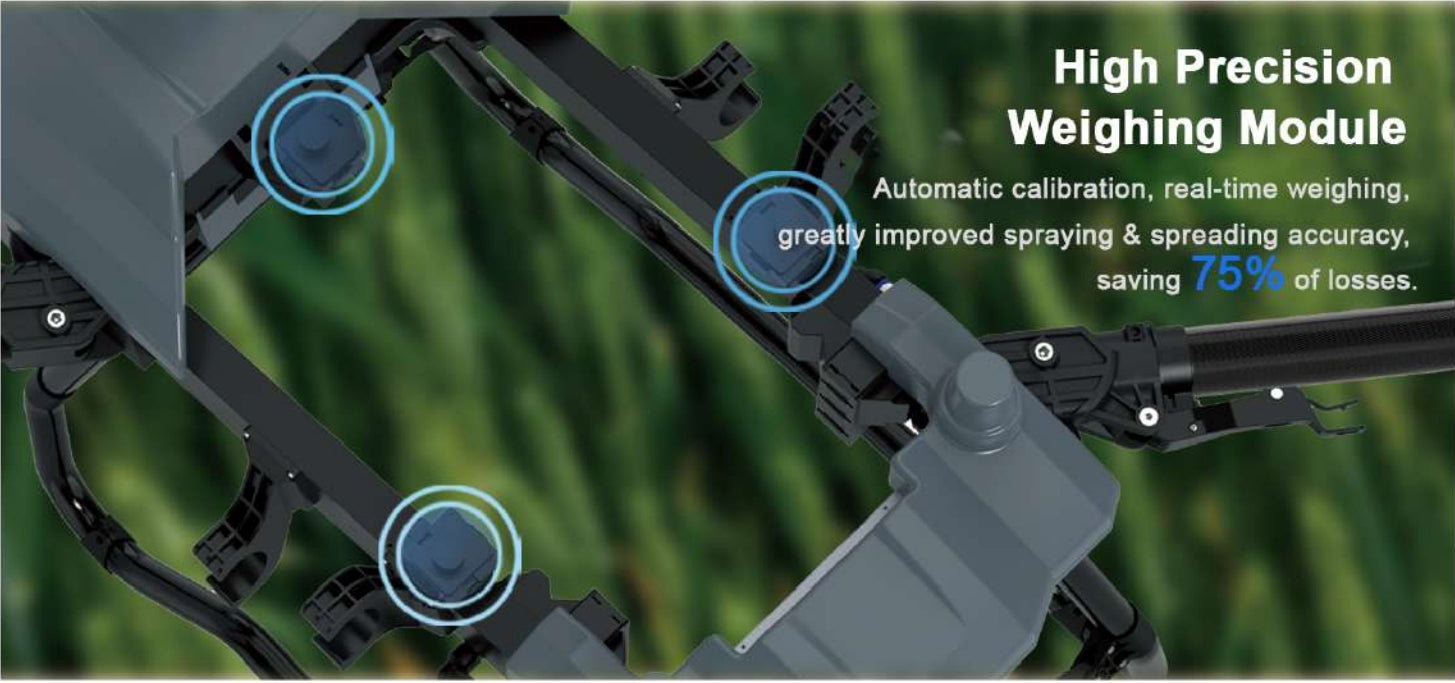 RCDrone, Accurate spraying and spreading with real-time weighing and auto-calibration, reducing losses up to 75%.