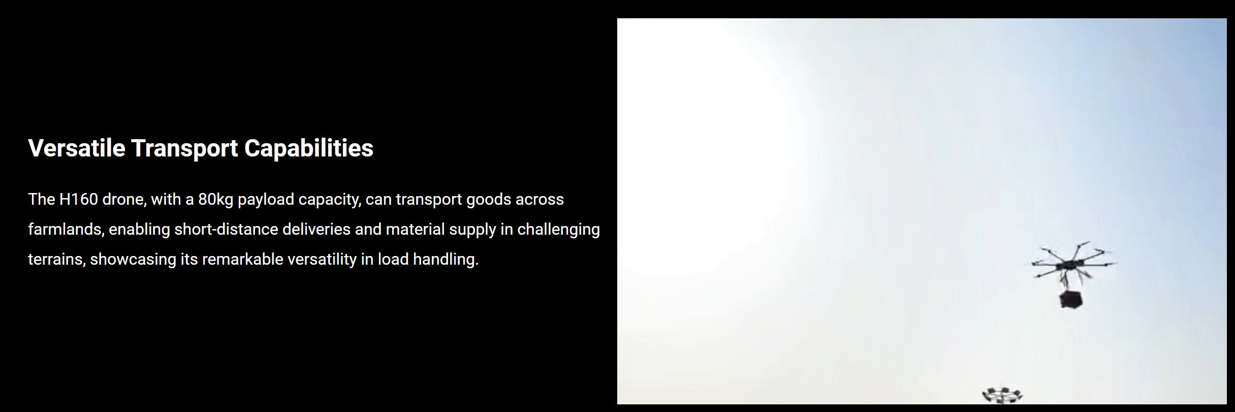 H160 Agricultural Drone - 8 Axis 72L 82L Spray / 80KG Spread X8 Motor Skydroid H12 14S 42000mAh Battery Agri Drone 14 H160 Agricultural Drone, drone has 80kg payload capacity, can transport goods across farmlands, enabling short-