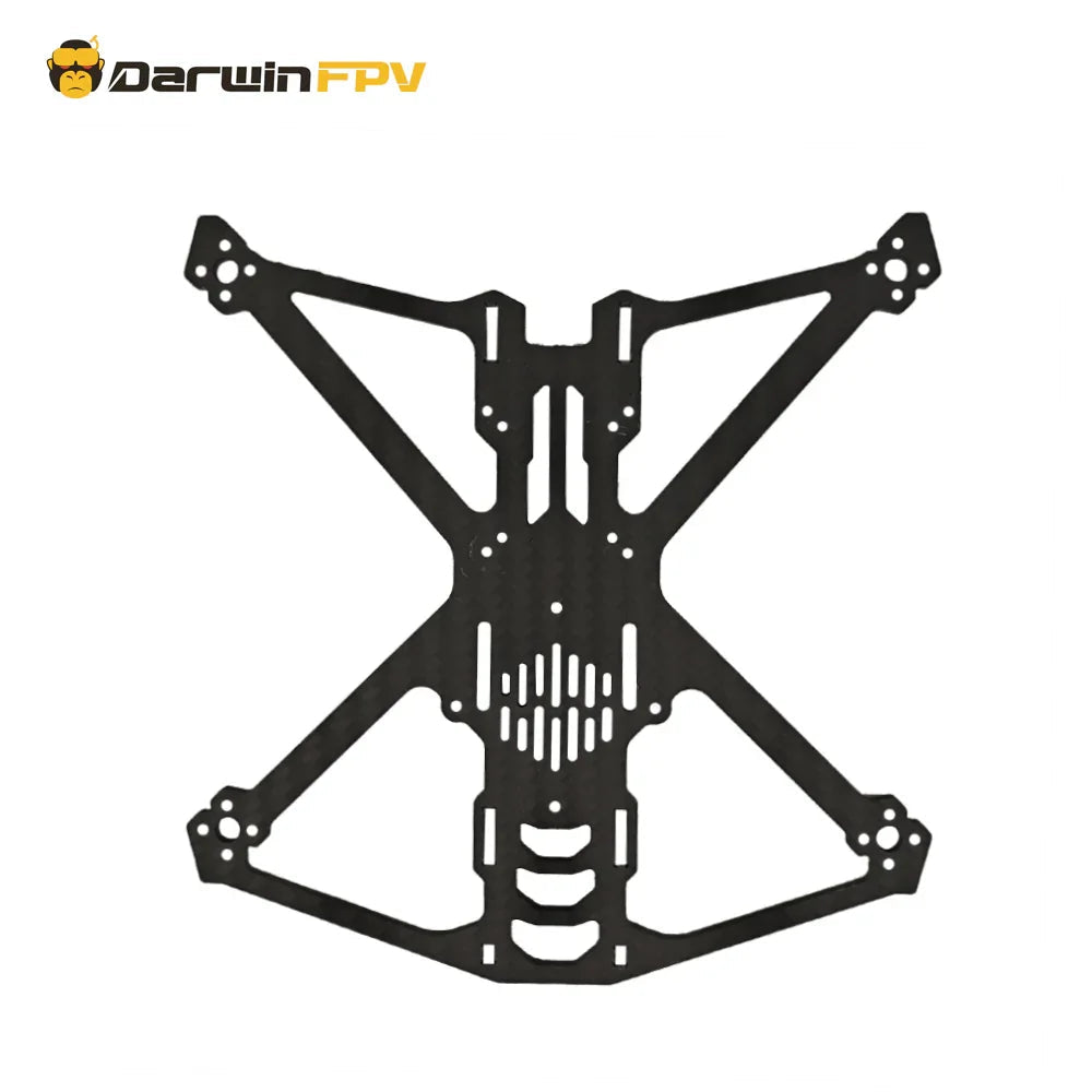 Main carbon fiber bottom plate with arm cutouts and center mounting slot pattern