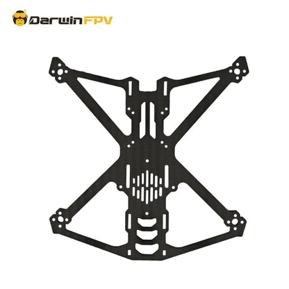 Main carbon fiber bottom plate with arm cutouts and center mounting slot pattern