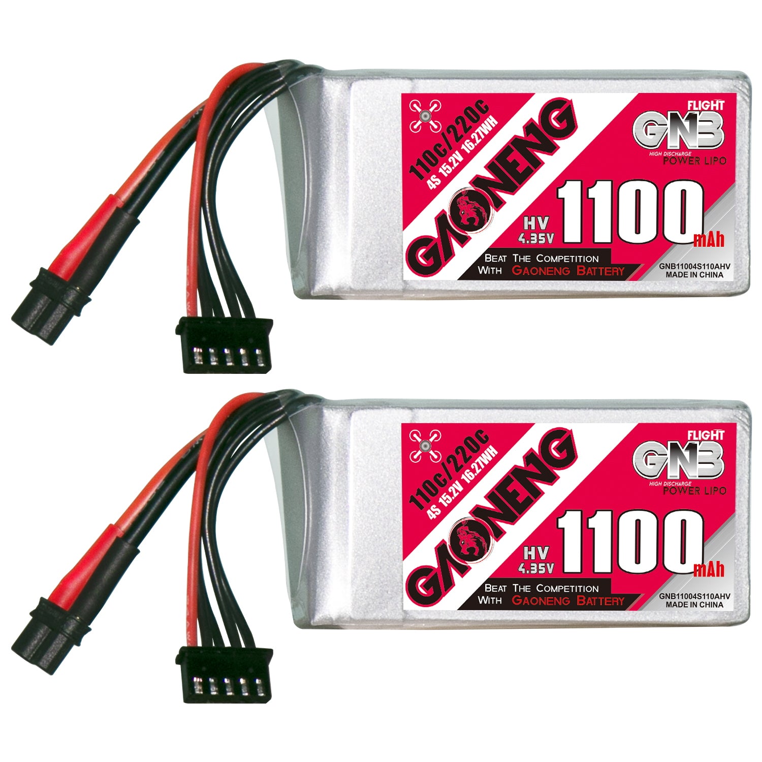 GAONENG GNB11004S110AHV 4S 1100mAh LiHV LiPo battery with XT30 lead and balance plug