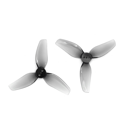 HQProp RT2.5X2.1X3 grey polycarbonate tri-blade propellers, pair on white background