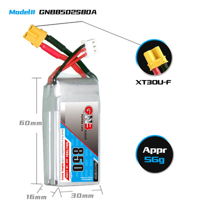 GAONENG GNB 2S 7.4V 850mAh 80C XT30 LiPo Battery