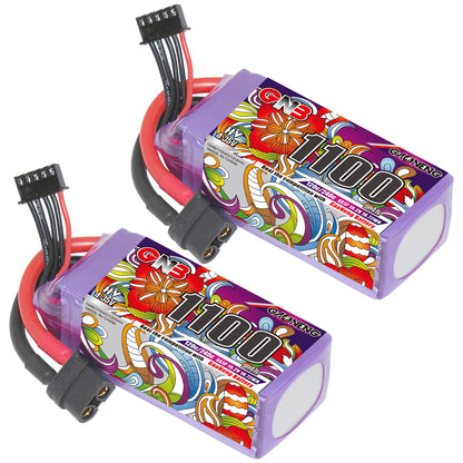 GAONENG GNB1100 4S 15.2V 1100mAh LiHV LiPo batteries with XT60 connector, twin pack view