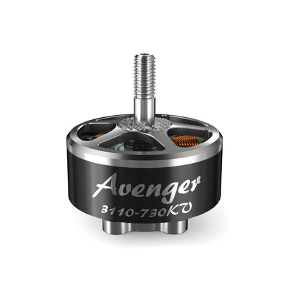 BrotherHobby Avenger 3110 brushless motor with threaded shaft, black can, and visible copper windings