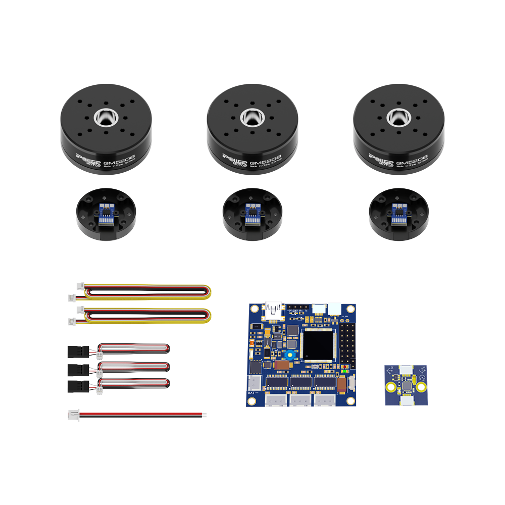 iFlight GM5208 encoder combo set with three GM5208 motors, encoder modules, wiring harnesses, and control boards
