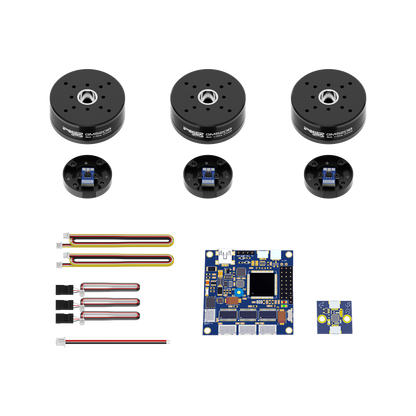 iFlight GM5208 encoder combo set with three GM5208 motors, encoder modules, wiring harnesses, and control boards