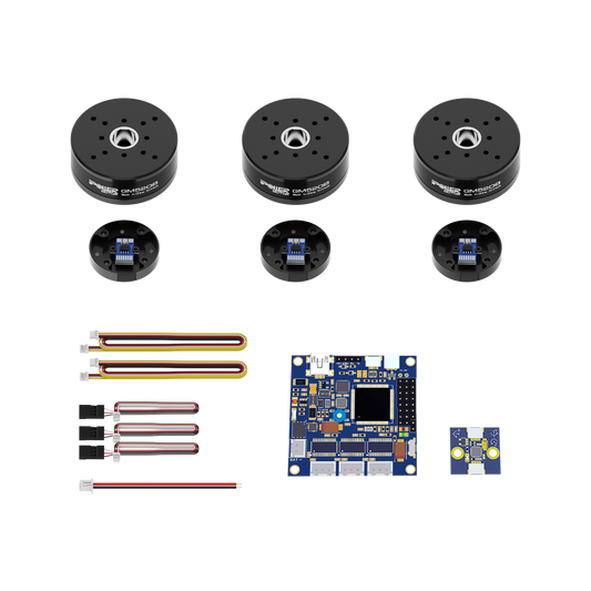 iFlight GM5208 encoder combo set with three GM5208 motors, encoder modules, wiring harnesses, and control boards
