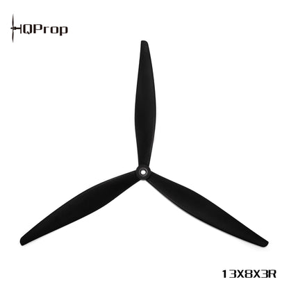 HQProp 13x8x3R three-blade propeller, black, with HQProp logo and size marking