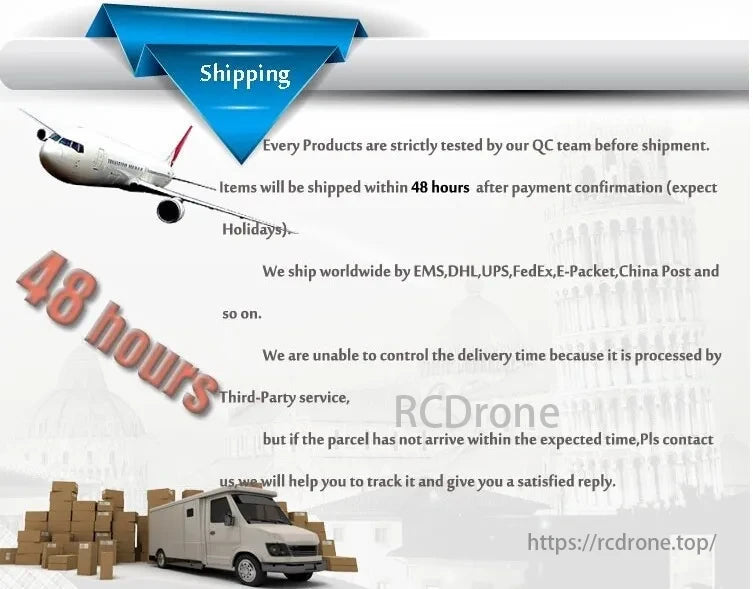 A19Q V3 Brushless Motor, A19Q V3 motor ships worldwide within 48 hours via EMS, DHL, UPS, FedEx, E-Packet, or China Post after payment confirmation, excluding holidays; delivery depends on third-party services.