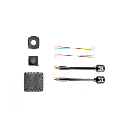 Included parts set with camera lens cover, adapter bracket, A1 air unit, wiring harness and two antennas