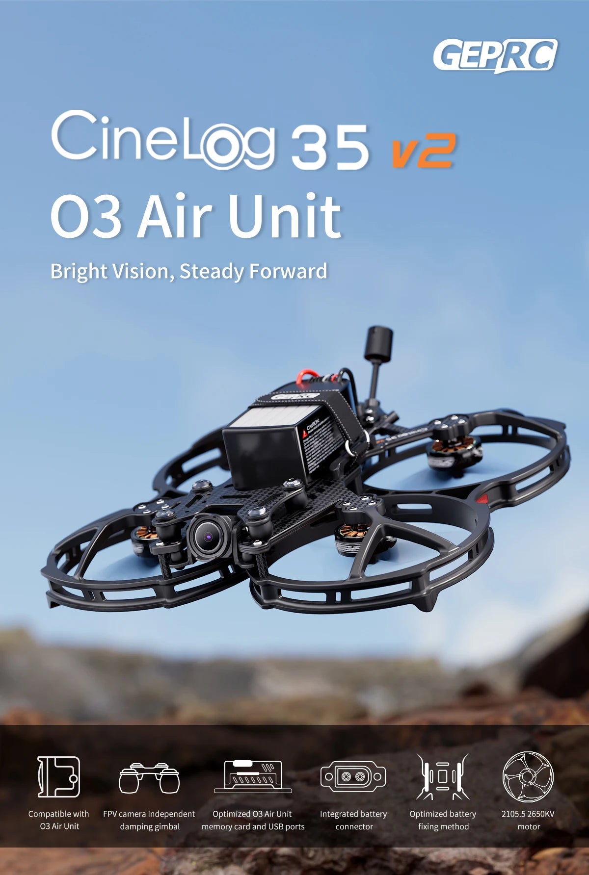 GEPRC CineLog35 V2 HD - Avatar FPV, GEPRC CineLog35 V2 HD, GEPRC Cinelog 35 V2 03 Air Unit Bright Vision; Steady Forward