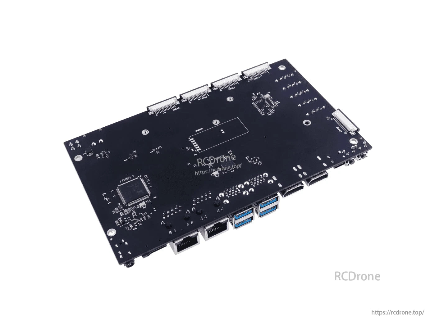 A205 carrier board supports Jetson Nano/Xavier NX/TX2 NX with 2x GbE, 6x CSI, 5x SATA, 4x USB 3.0, Dual HDMI, and 13–19V DC input.