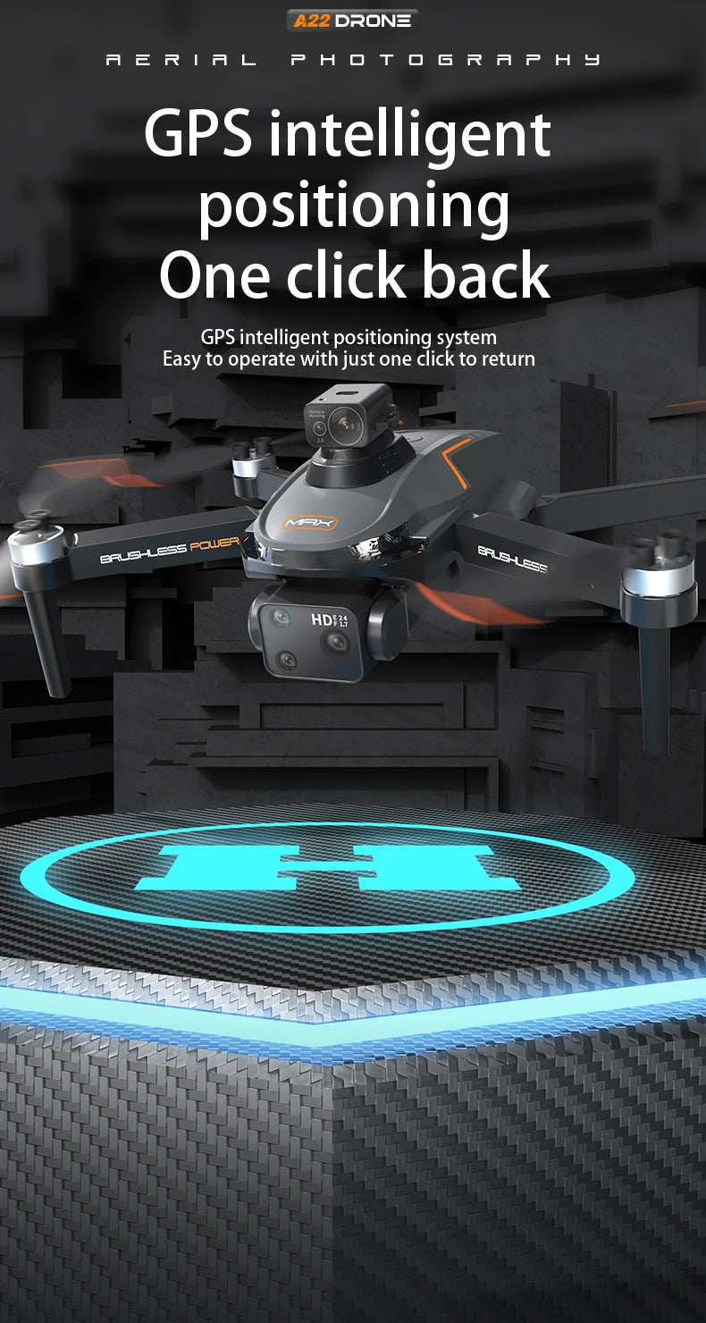 A22 Drone features an advanced lithium design, 6 rotor aerodynamics and intelligent positioning, making it easy to operate.