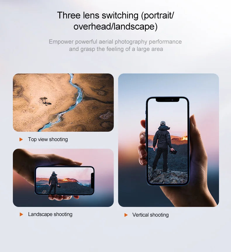 A23 Pro  Drone, Three-lens camera enables powerful aerial photography by capturing expansive views from top, landscape, and vertical angles.
