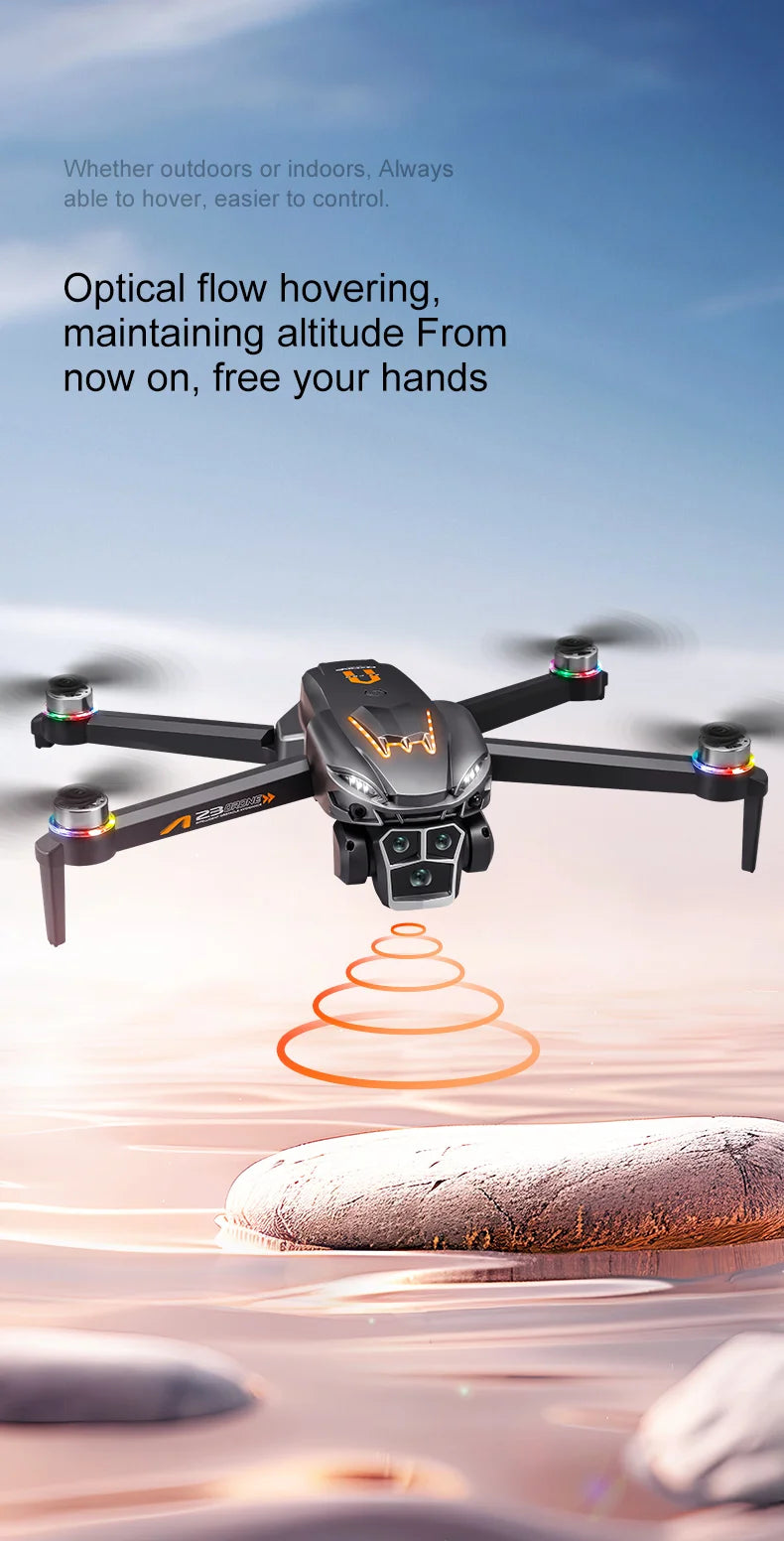 A23 Pro Drone, The A23 Pro Drone hovers and maintains altitude with ease, using optical flow technology for smoother control, freeing your hands.
