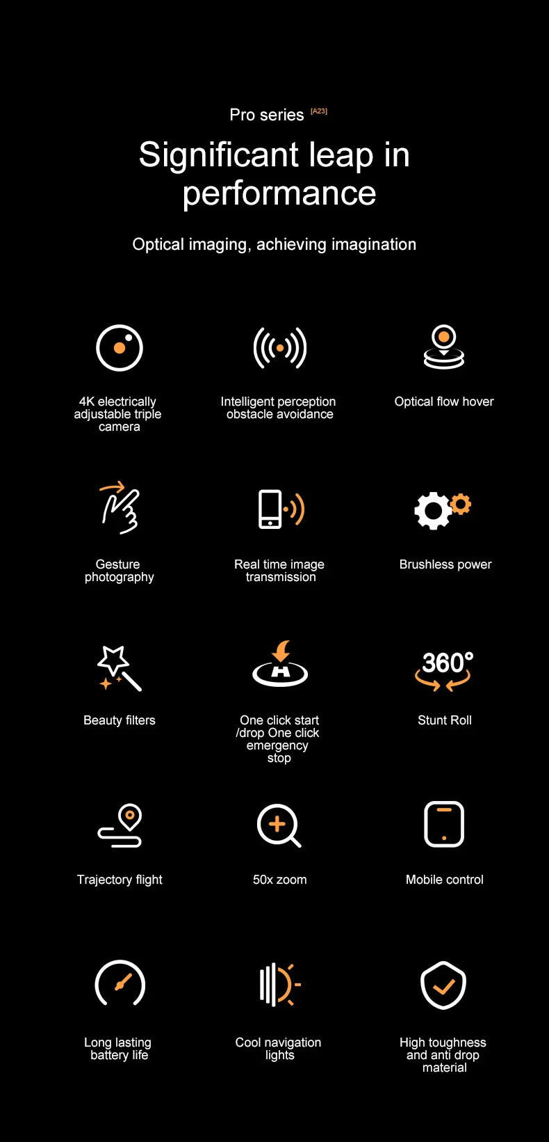 A23 Pro Drone, A23 Pro drone features improved performance, 4K optical flow hover, adjustable camera, and various innovative functions.