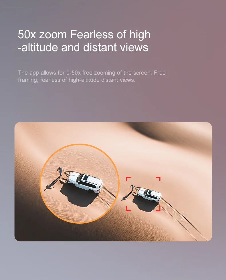 A23 Pro Drone, The A23 Pro Drone has 50x zoom, allowing for fearless views from high altitudes, and features seamless panning and zero-distance zooming.