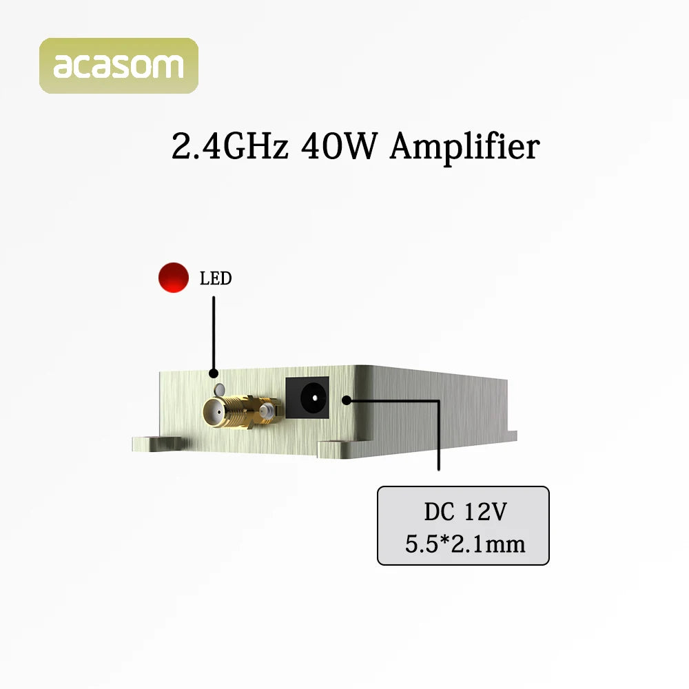2.4GHz 40W 46dBm RF High Power Amplifiers, acasom 2.4GHz 4OW Amplifier LED DC 12V 5.5