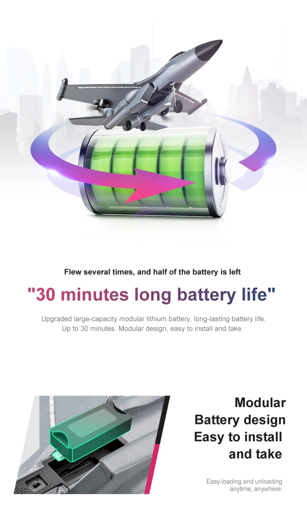 RC283 RC Airplane, large-capacity modular Iithium battery design easy to install and take .