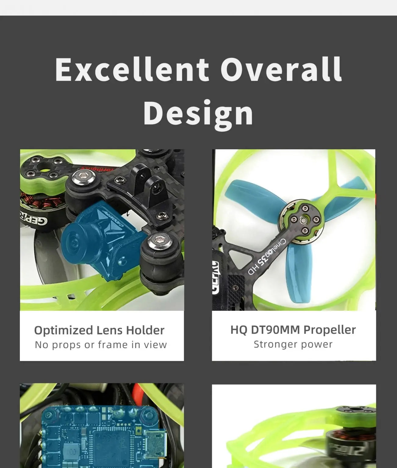 GEPRC CineLog35 Cinewhoop, HQ DT9OMM Propeller No props or frame in view Stronger power