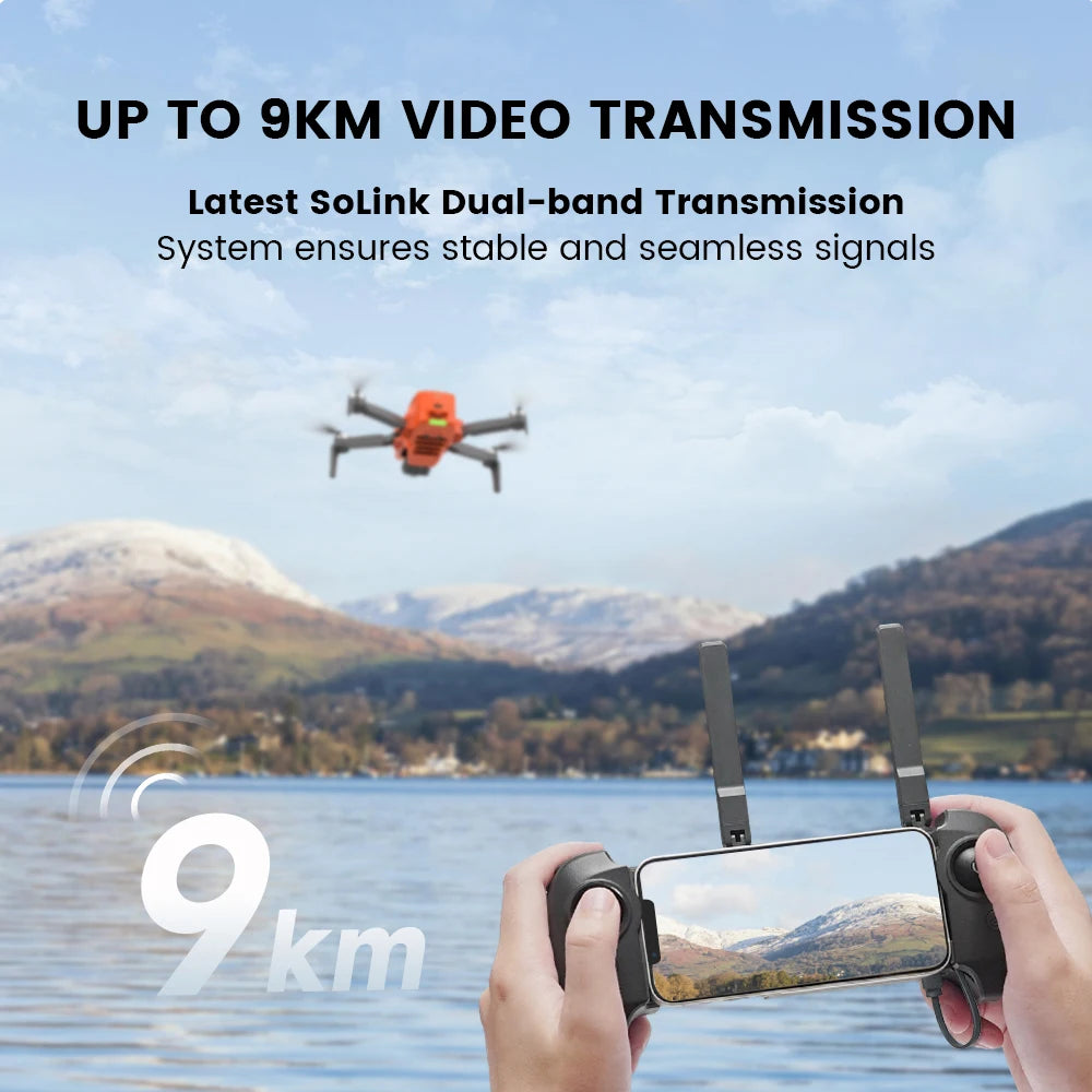 FIMI Mini 3 Pro Drone, Transmission distance reaches up to 9 km with SoLink's dual-band system for stable video signals.