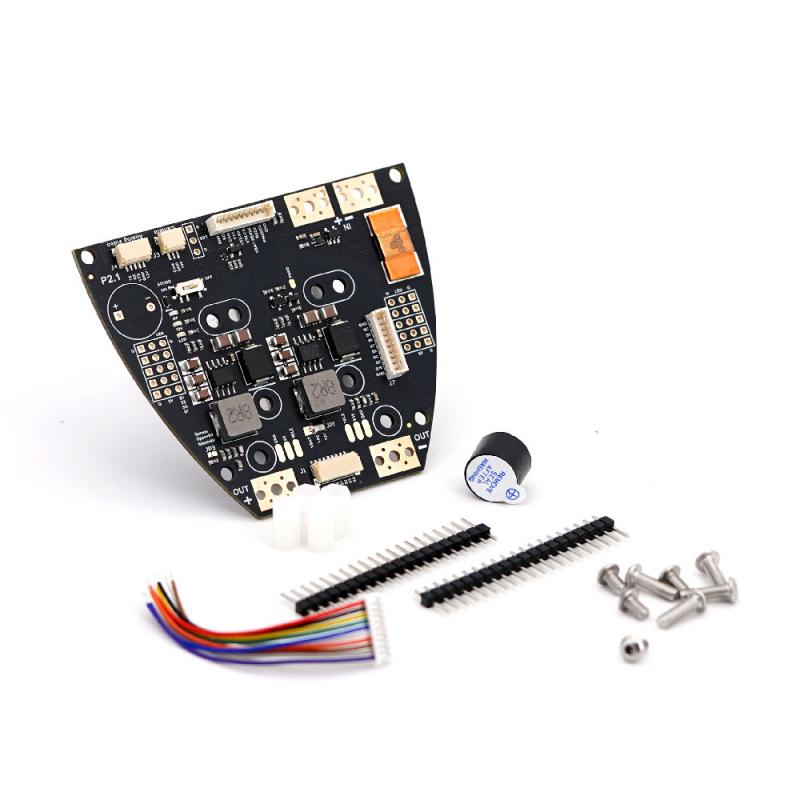 TBS Lucid Wing PDB package contents with wiring lead, pin headers, screws, spacers, and buzzer