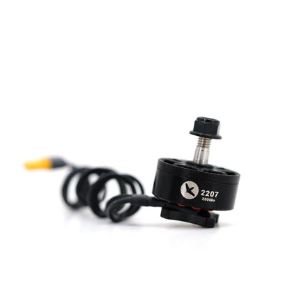 TBS Chupito EX2207 2000KV Brushless Motor angled side view with motor cable and connector