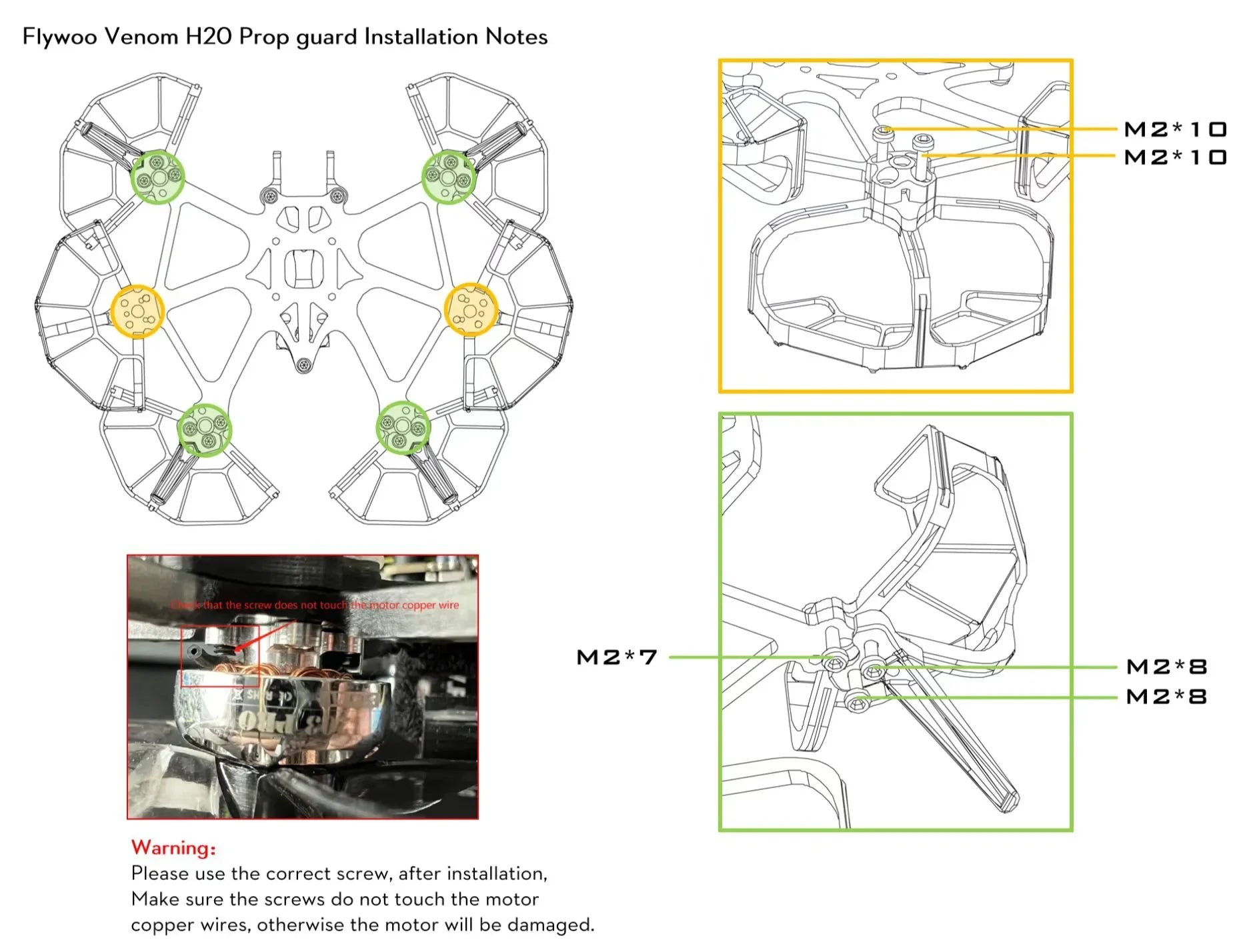 FLYWOO Venom H20 2'' DJI Wasp HD Mini Drone 9 jelhat the screw does not touchahe motor copper wire M2*7 M2