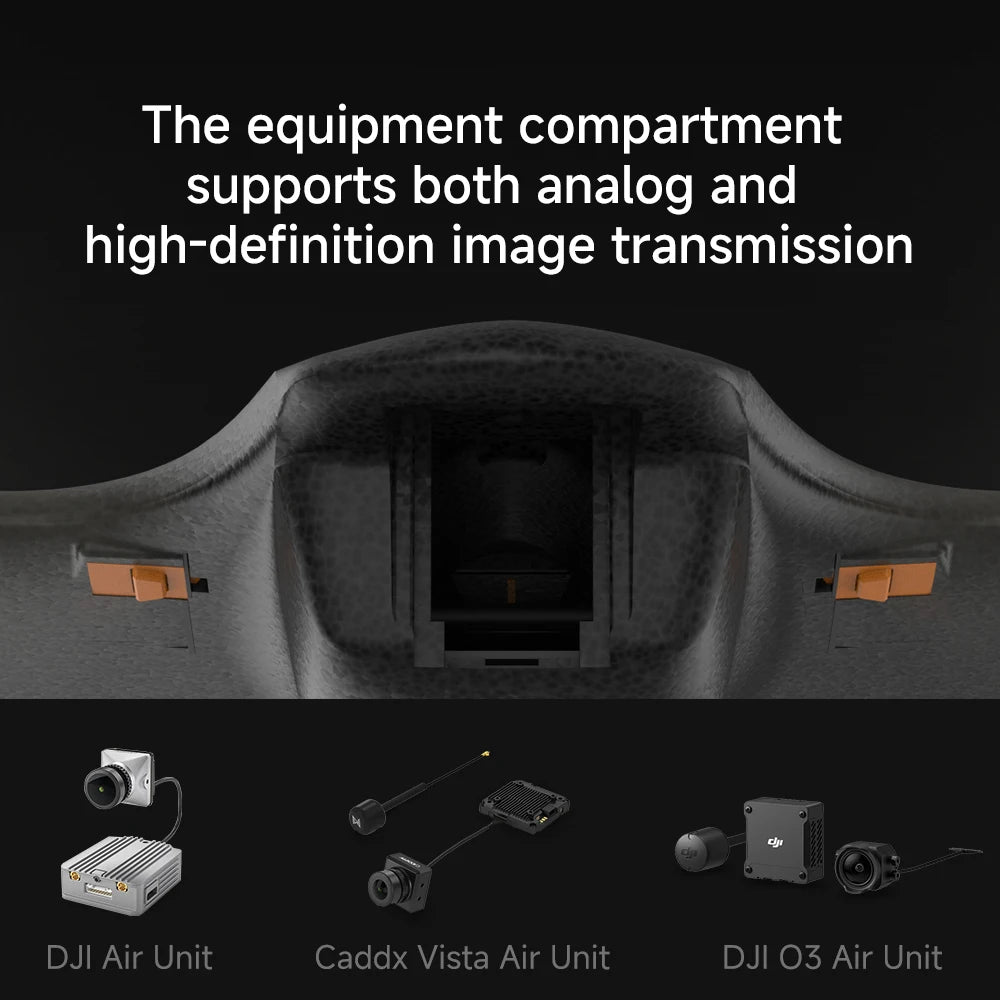 FIMI Manta VTOL Drone, Manta drone's equipment compartment supports analog and HD image transmission with various units.