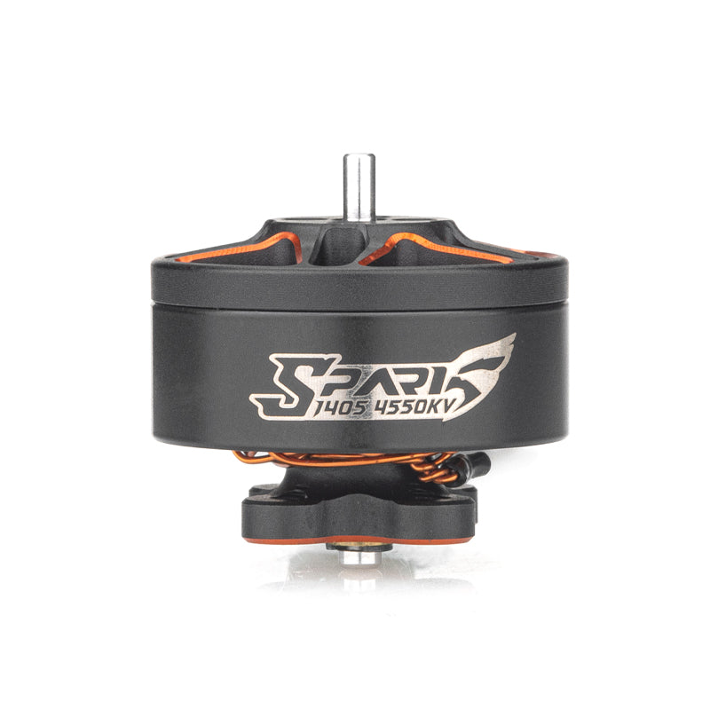 VCI SPARK 1405 brushless motor side view with SPARK 1405 4550KV branding and shaft