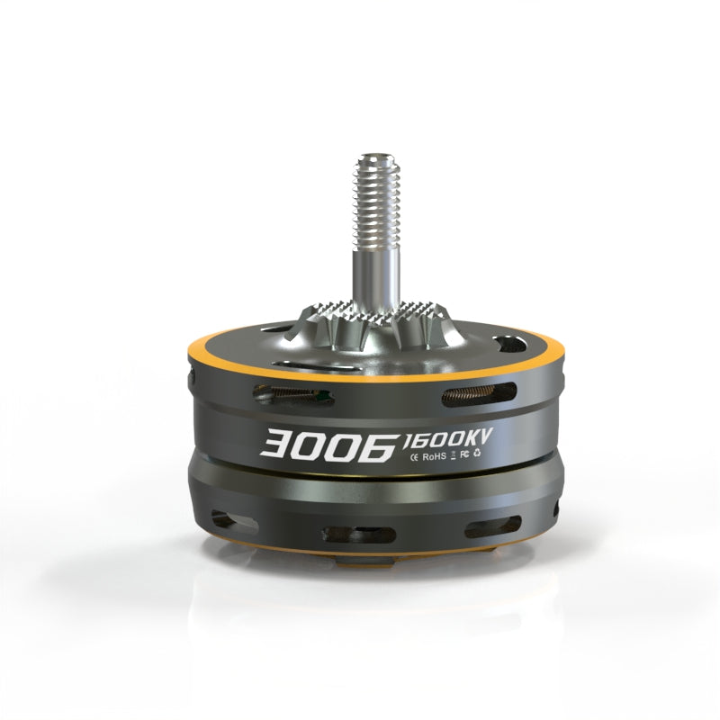 VCI SPARK 3006 1600KV brushless motor side view with vented can and threaded shaft