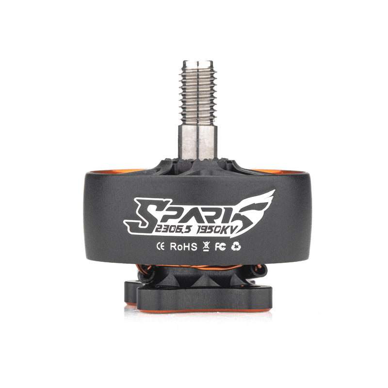 VCI SPARK 2306.5 brushless motor side view with threaded shaft and SPARK 2306.5 1950KV logo