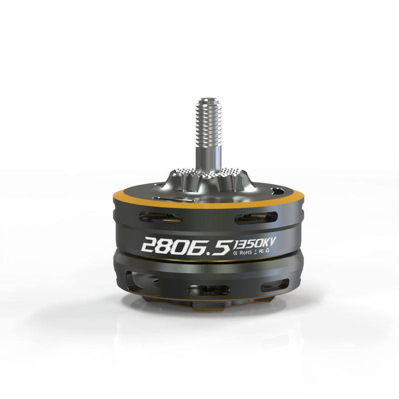 VCI SPARK 2806.5 FPV drone motor side view with threaded shaft, label showing 2806.5 1350KV