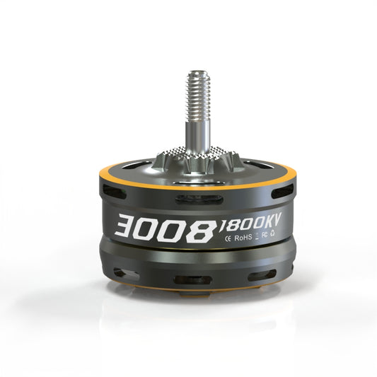 VCI SPARK 3008 brushless motor side view with 3008 1800KV label and threaded shaft