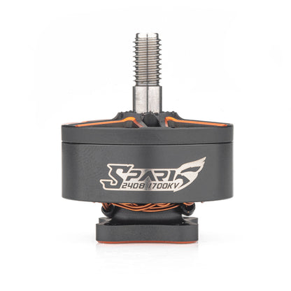 VCI SPARK 2408 brushless motor side profile with threaded shaft, Spark 2408 1700KV logo