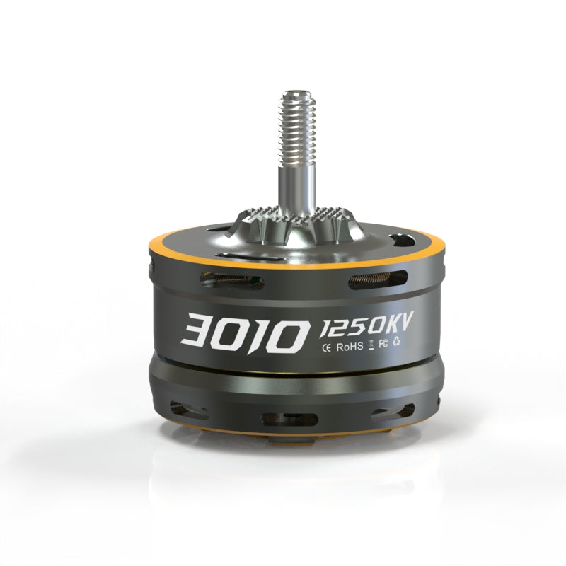 VCI SPARK 3010 brushless motor with threaded shaft, 3010 label and 1250KV marking