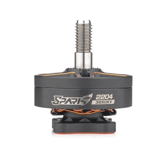 VCI SPARK 2204 brushless motor side profile with threaded shaft and SPARK 2204 3650KV marking