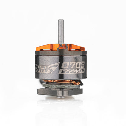 VCI SPARK 0703 brushless motor side view with 23500KV marking and orange top